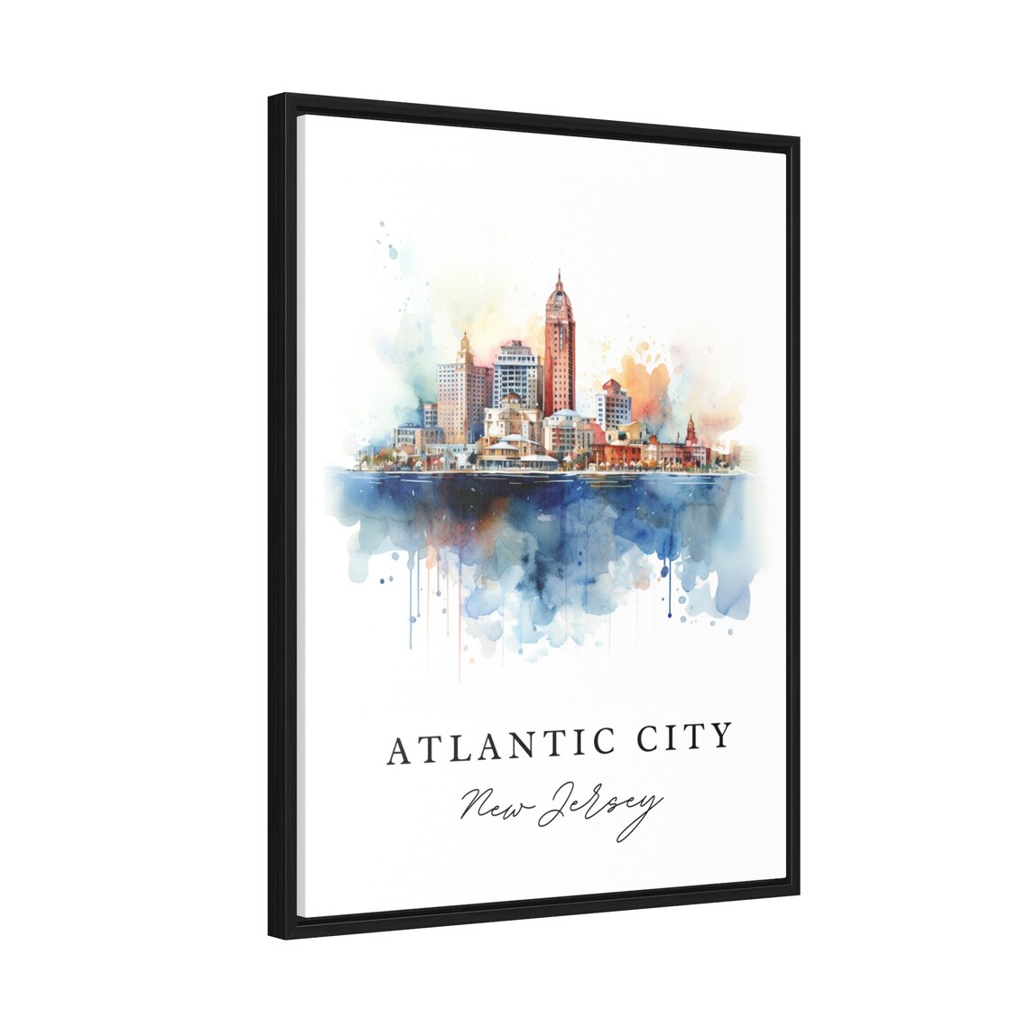 Atlantic City New Jersey Skyline Watercolor Splash City Art Poster - Image 2