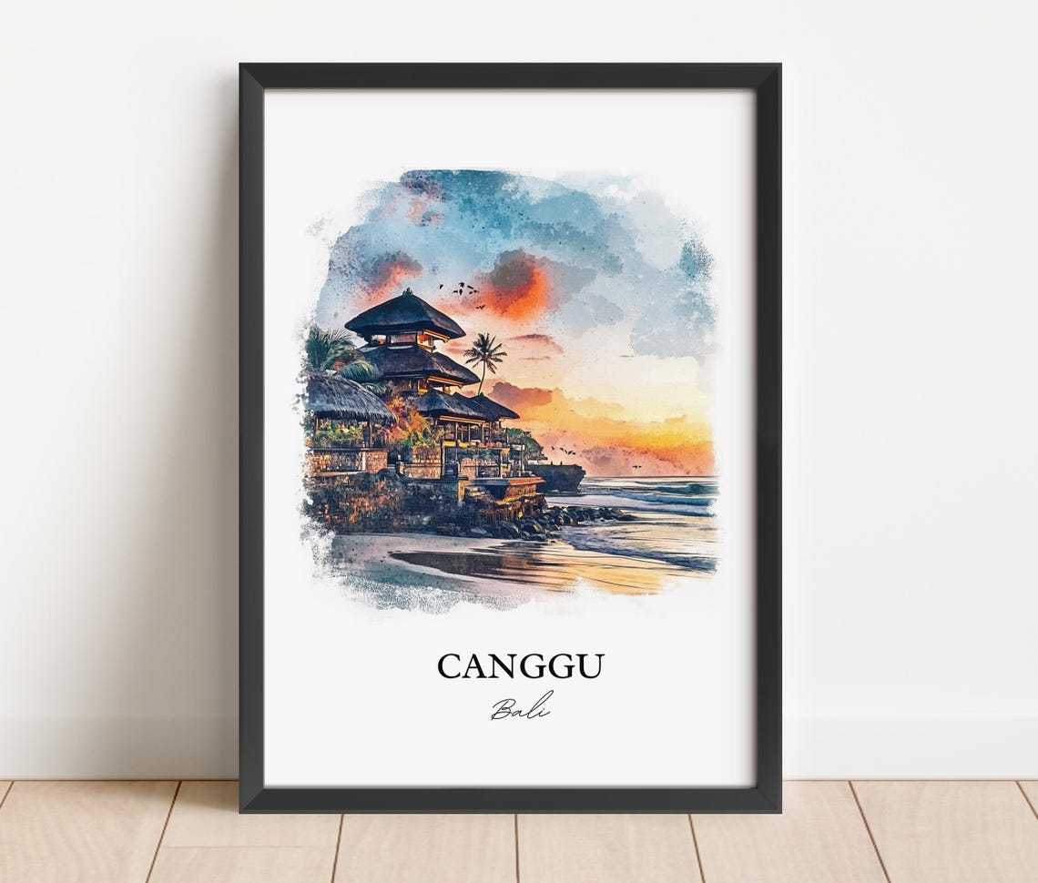 Canggu Bali Watercolor Sunset Beach Temple Golden Glow Poster - Image 5