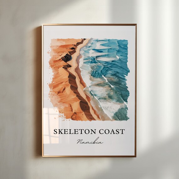 Skeleton Coast Namibia Watercolor Desert Ocean Travel Poster