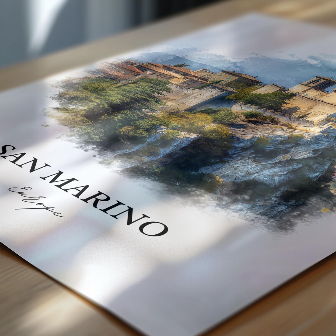 San Marino Europe Cliff Fortress Tower Watercolor Travel Poster - Image 6