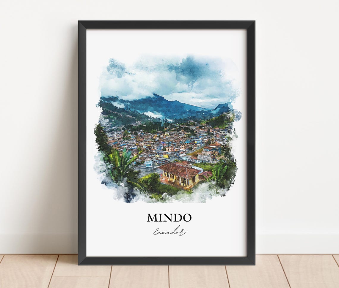 Mindo Ecuador Cloud Forest Town Mountain Aerial Watercolor Poster - Image 4