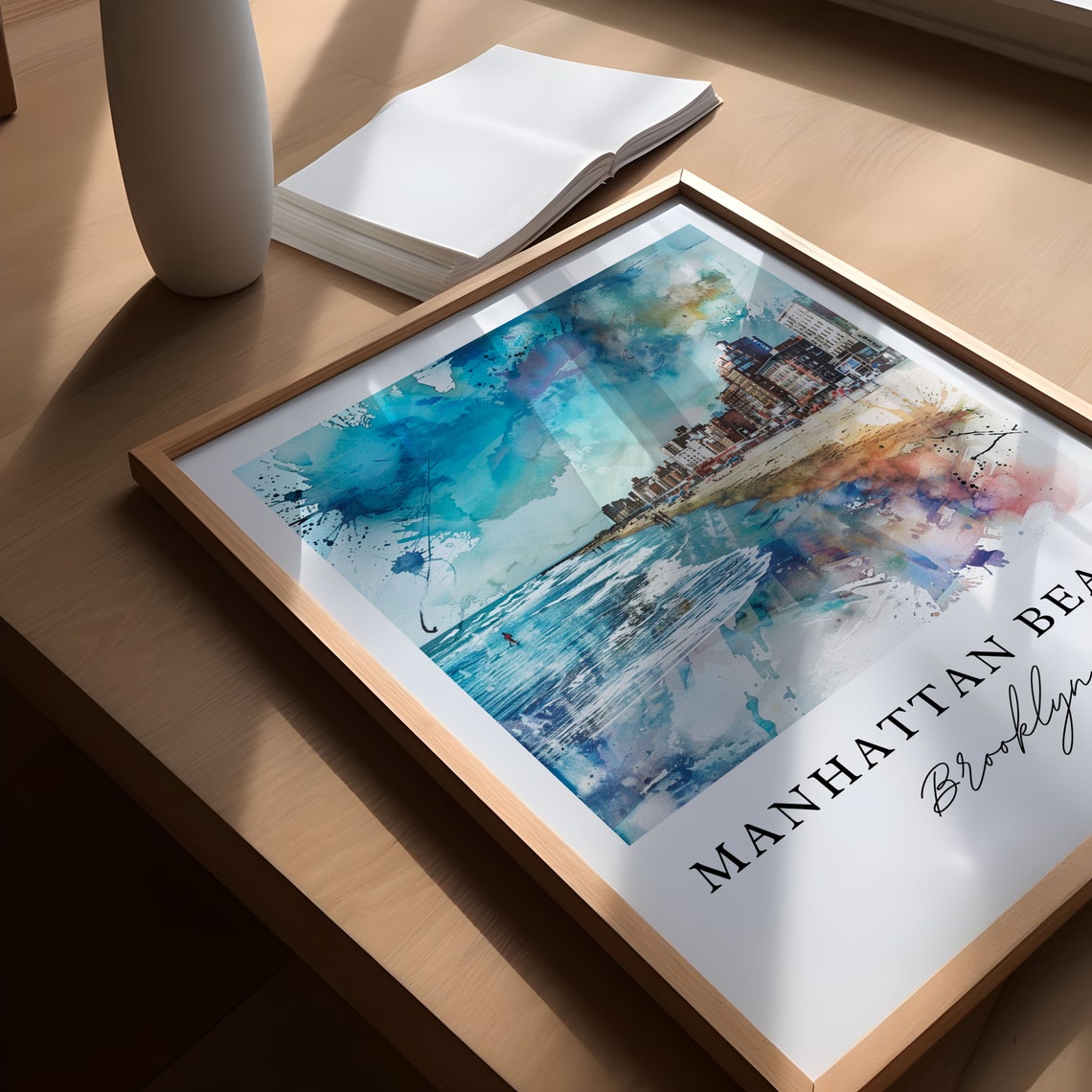 Manhattan Beach Brooklyn New York Watercolor Beachfront Poster - Image 5