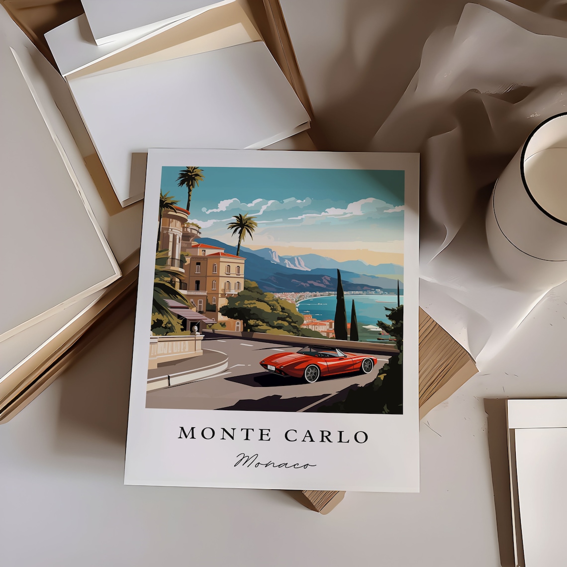 Monte Carlo Monaco Vintage Travel Poster Red Sports Car Coast - Image 5