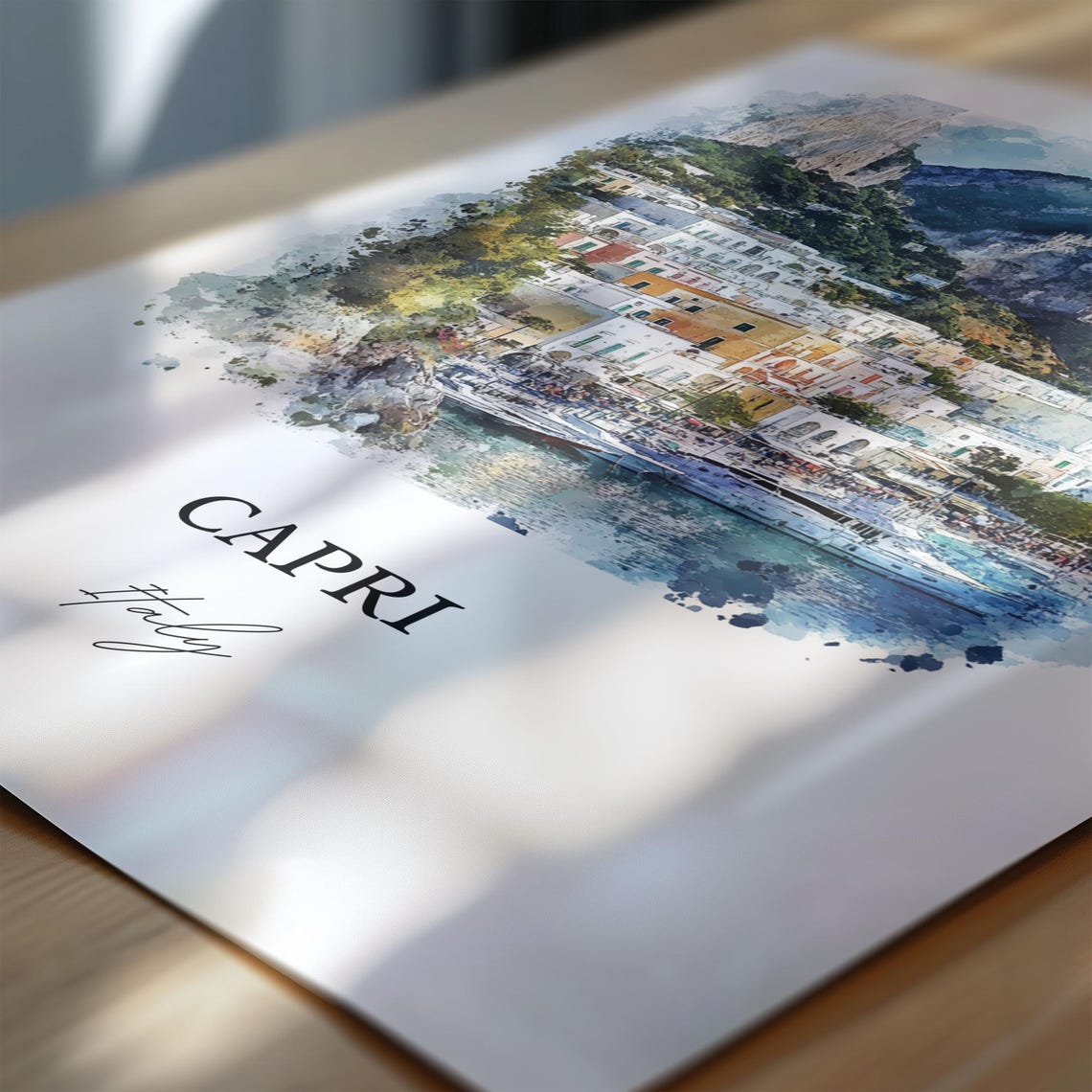 Capri Italy Island Harbor Marina Cliffs Watercolor Travel Poster - Image 6