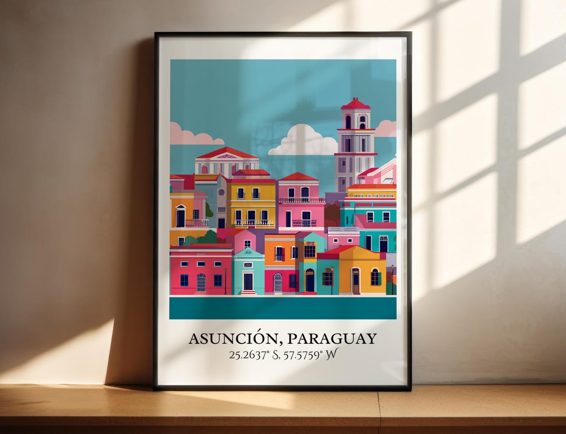 Asuncin Art Retro Travel Paraguay Home Decor Gift Prints Housewarming