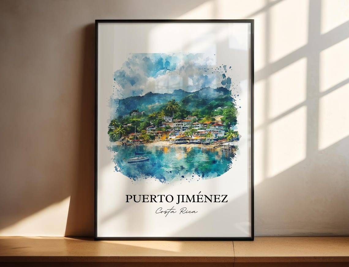 Puerto Jiménez Costa Rica Harbor Boats Watercolor Travel Poster