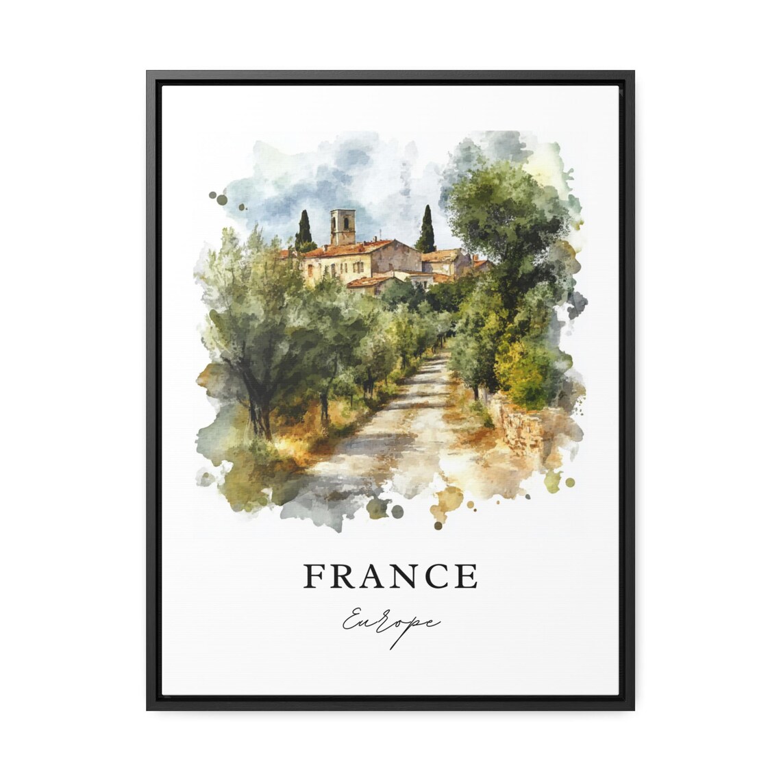 France Europe Countryside Lane Stone Village Watercolor Poster - Image 3