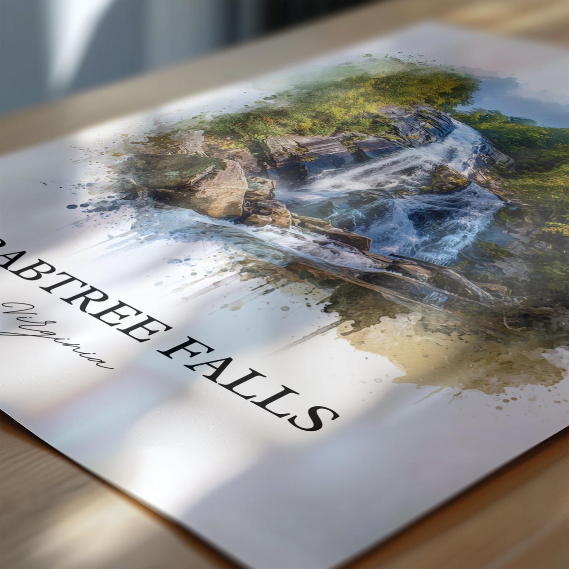 Crabtree Falls Virginia Tall Rock Face Cascade Watercolor Poster - Image 6