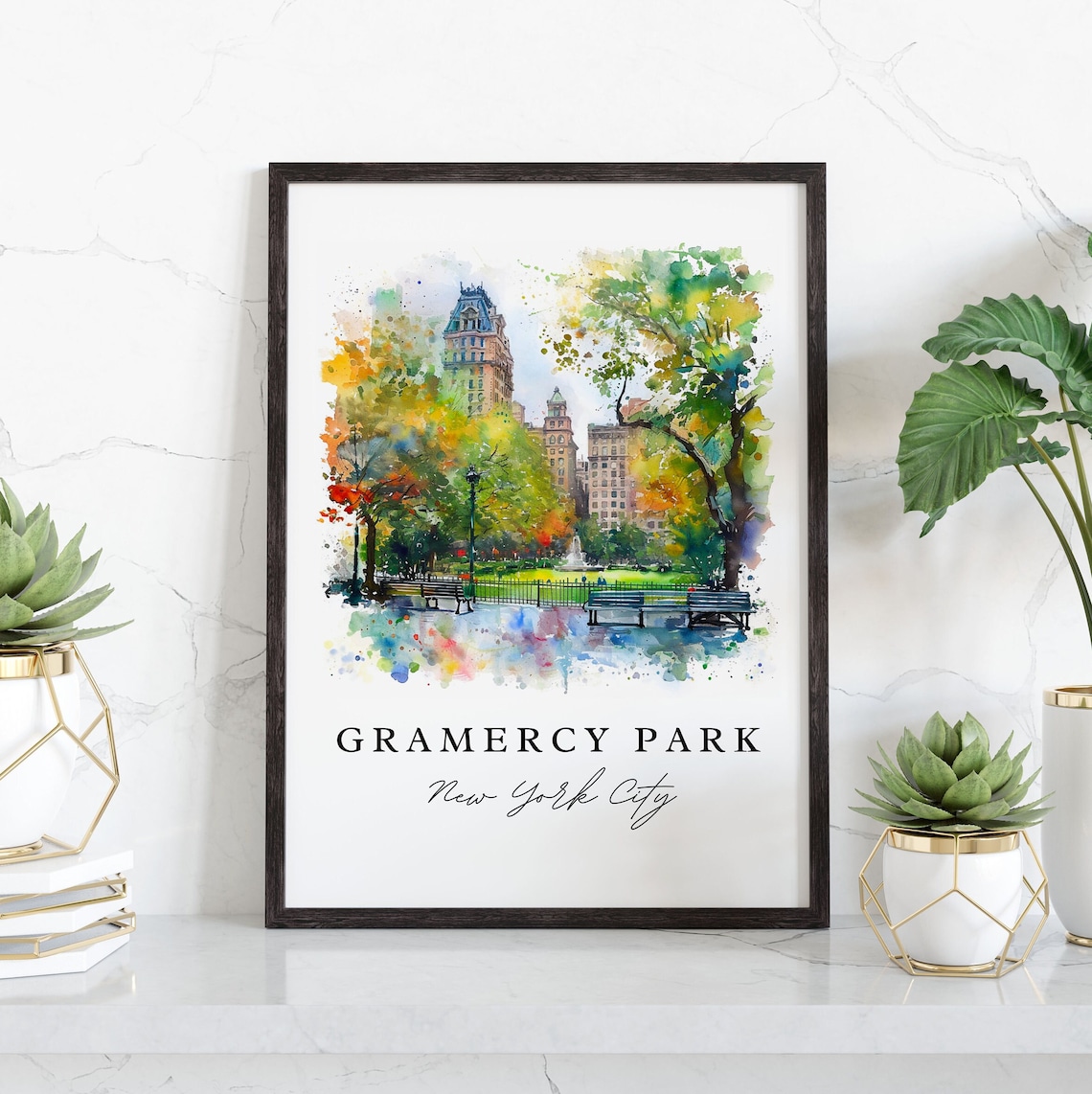 Gramercy Park New York City Green Urban Oasis Watercolor Poster - Image 3