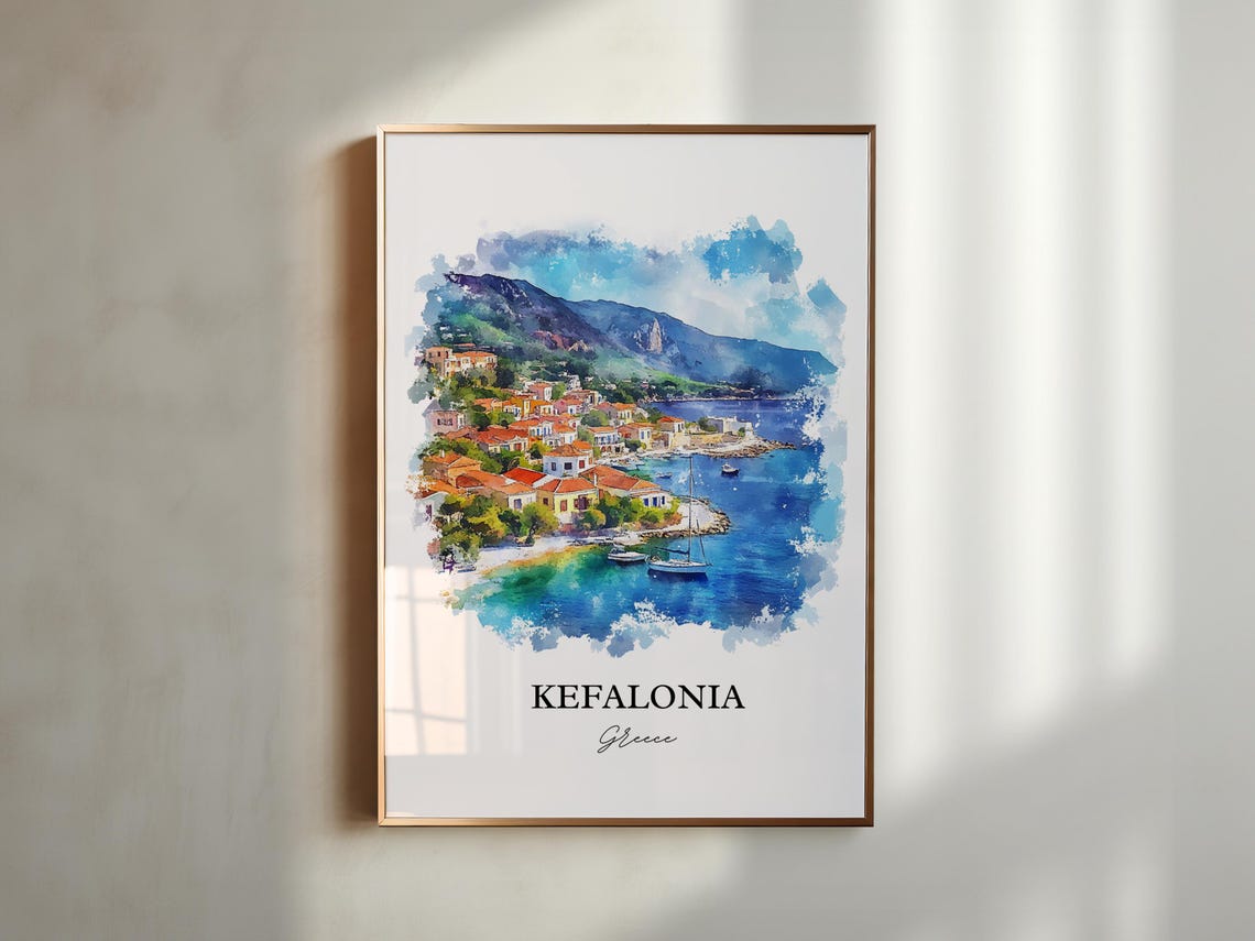 Kefalonia Argostolion Watercolor Travel Poster - Image 4