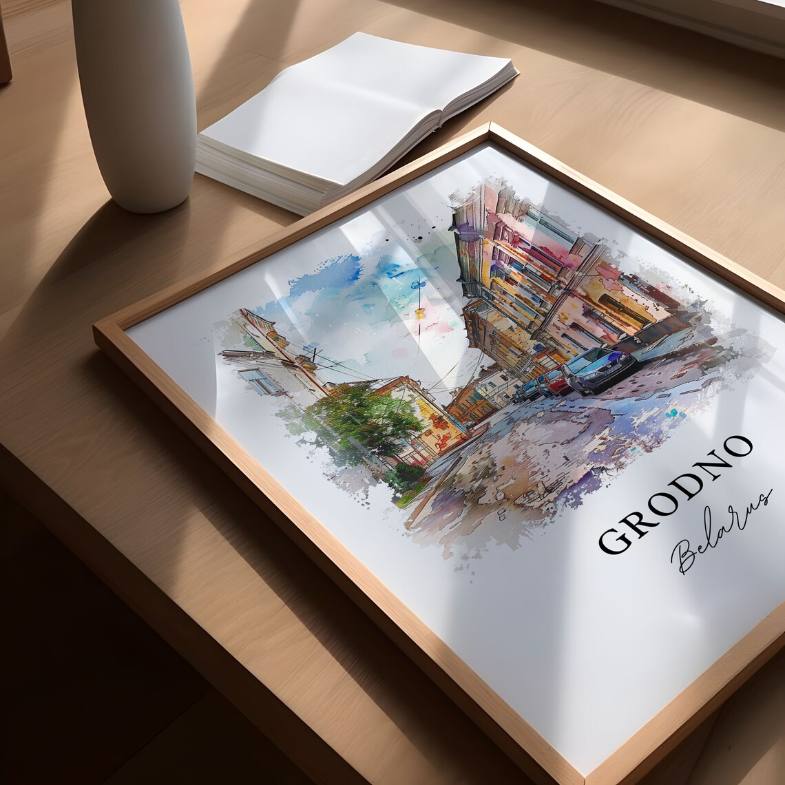 Grodno Belarus Pastel Old Street Watercolor City Travel Poster - Image 5