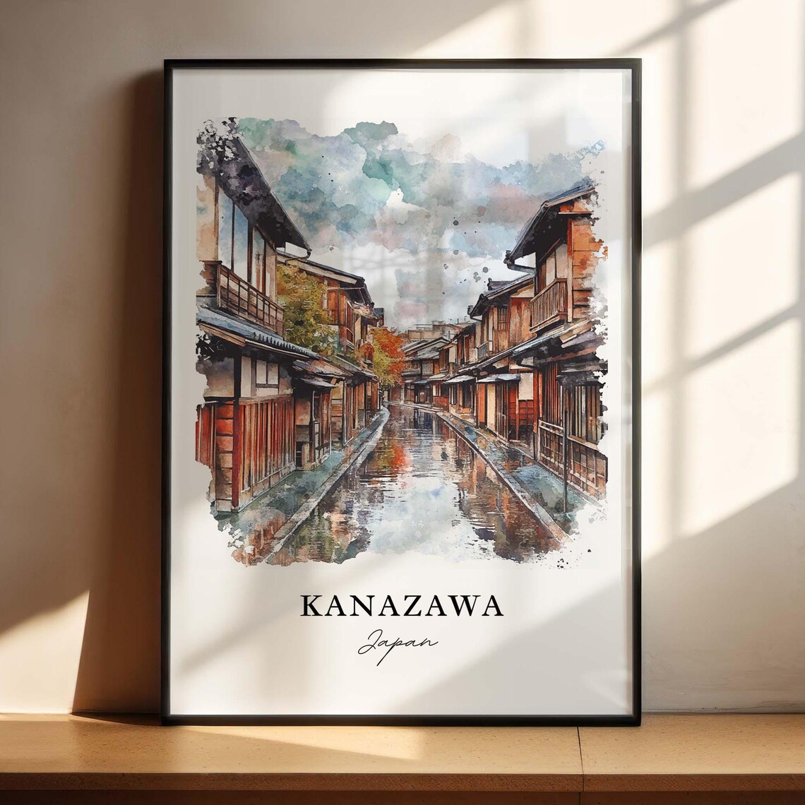 Kanazawa Japan Watercolor Travel Poster, Ishikawa