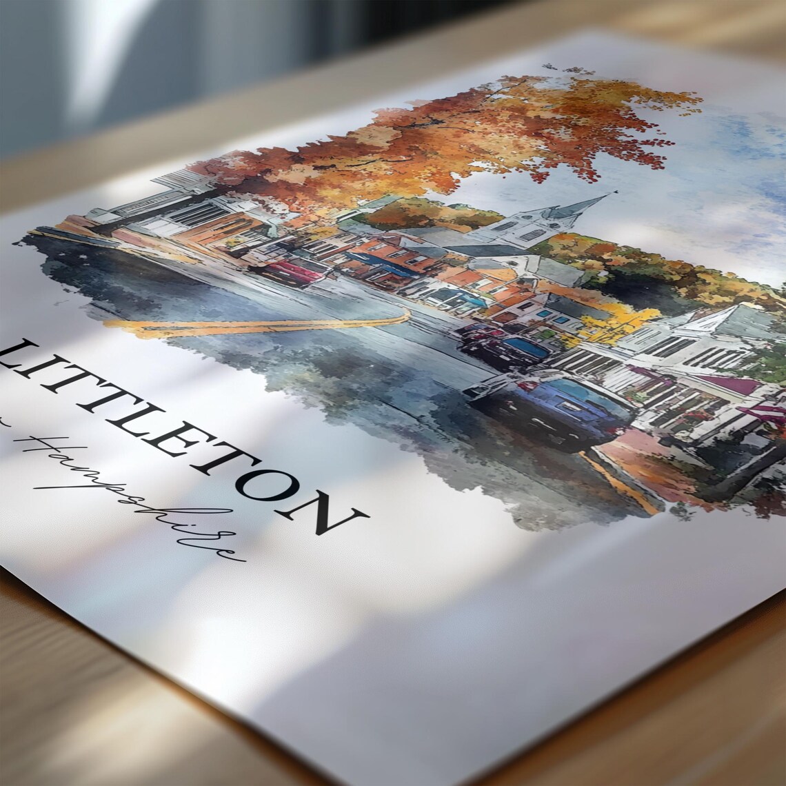 Littleton New Hampshire Main Street Autumn Watercolor Travel Poster - Image 6