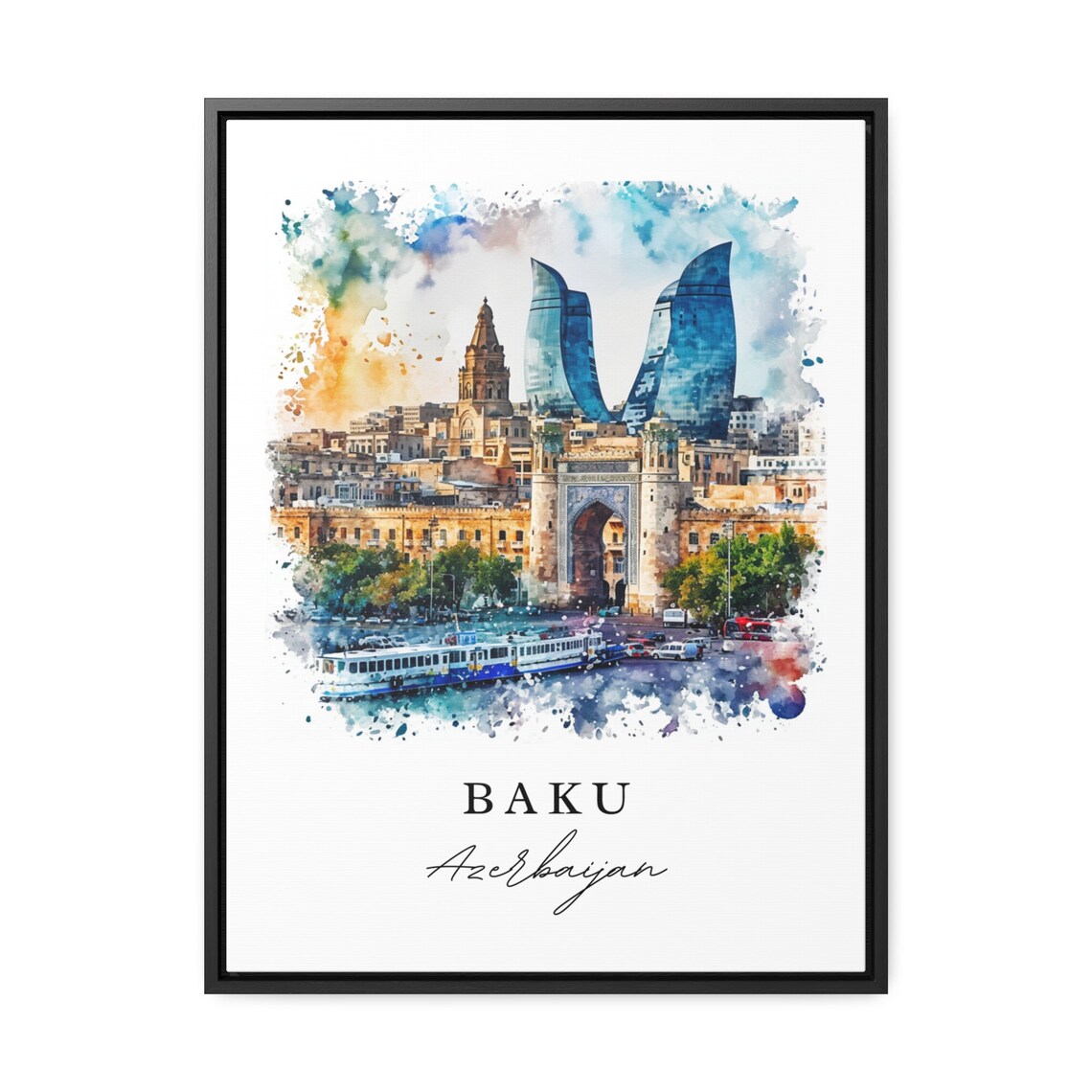 Baku, Azerbaijan Wall Art Print, Custom Text - Image 2