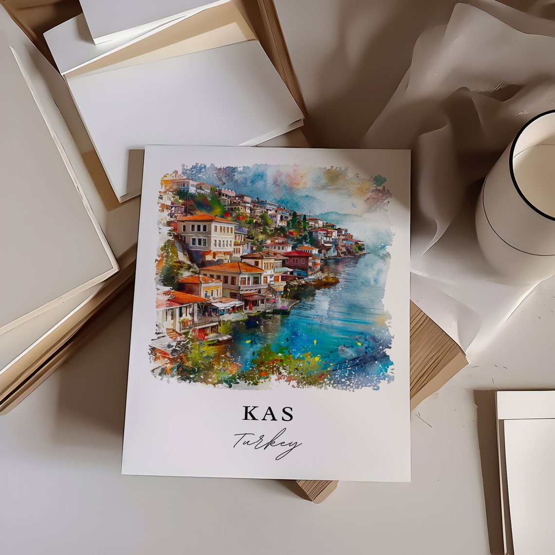 Kas Turkey Watercolor Mediterranean Coastal Town Seaside Poster - Image 6