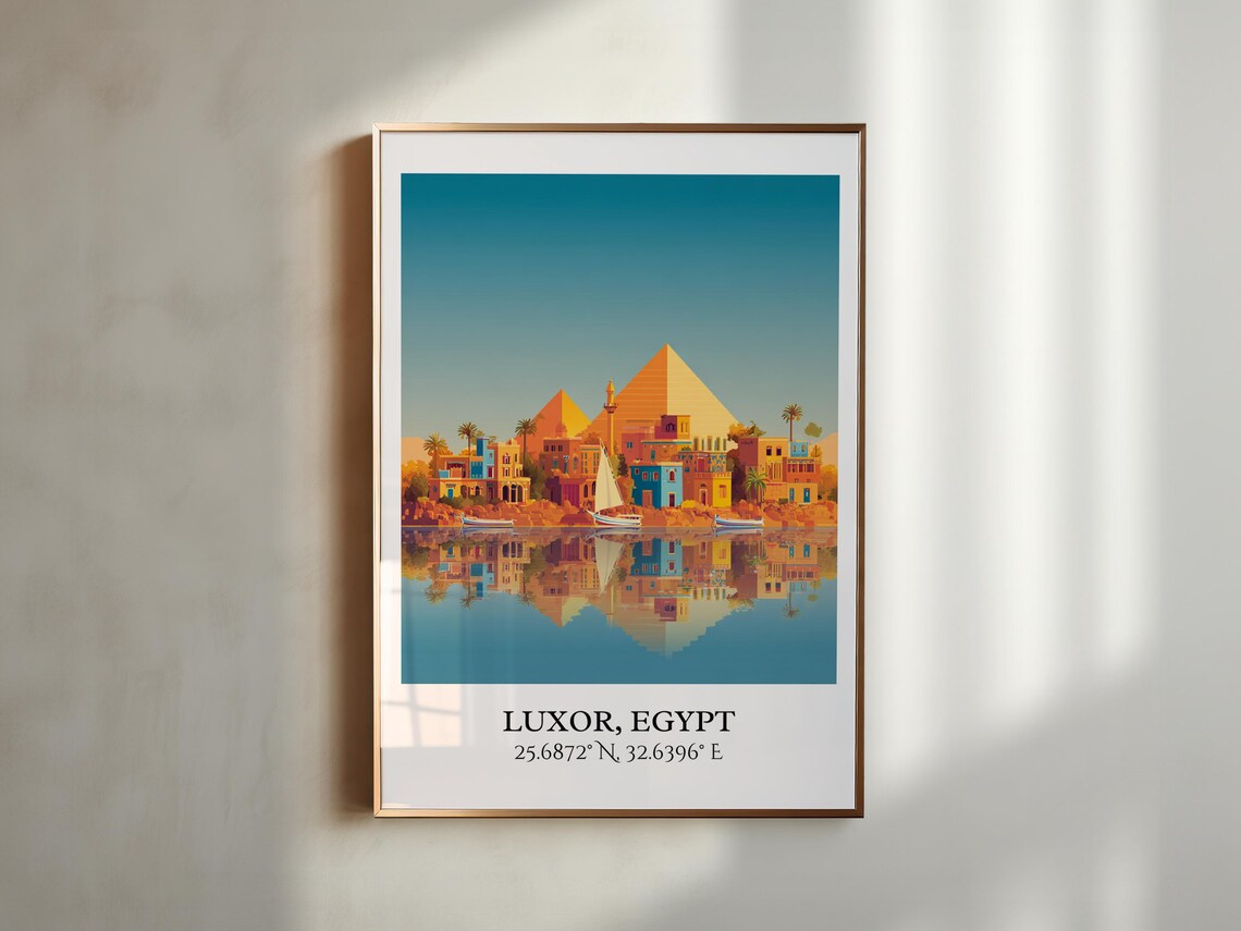 Luxor Egypt Ancient Pyramids Nile Felucca Boats Travel Poster - Image 4
