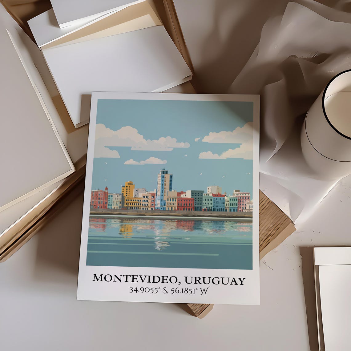 Montevideo Uruguay Waterfront Skyline Reflection Travel Poster - Image 4