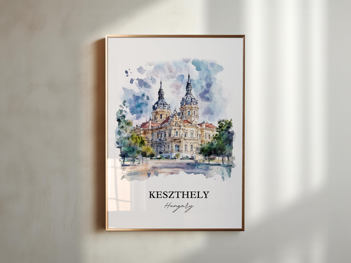 Keszthely Hungary Watercolor Ornate Twin Spired Landmark View Poster - Image 4