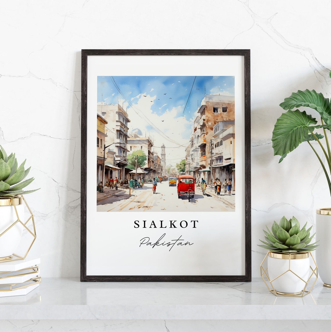 Sialkot Pakistan Old Street Rickshaw Watercolor Travel Poster - Image 5
