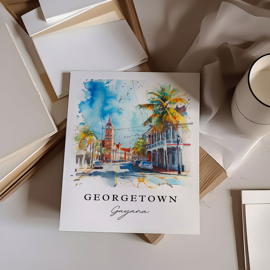 Georgetown Guyana Colonial Street Watercolor City Scene Poster - Image 6