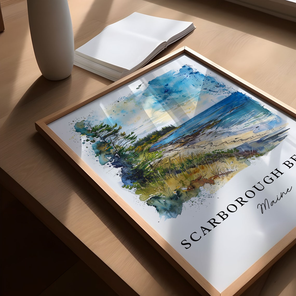 Scarborough Beach Maine Beautiful Sandy Coast Watercolor Art Poster - Image 5