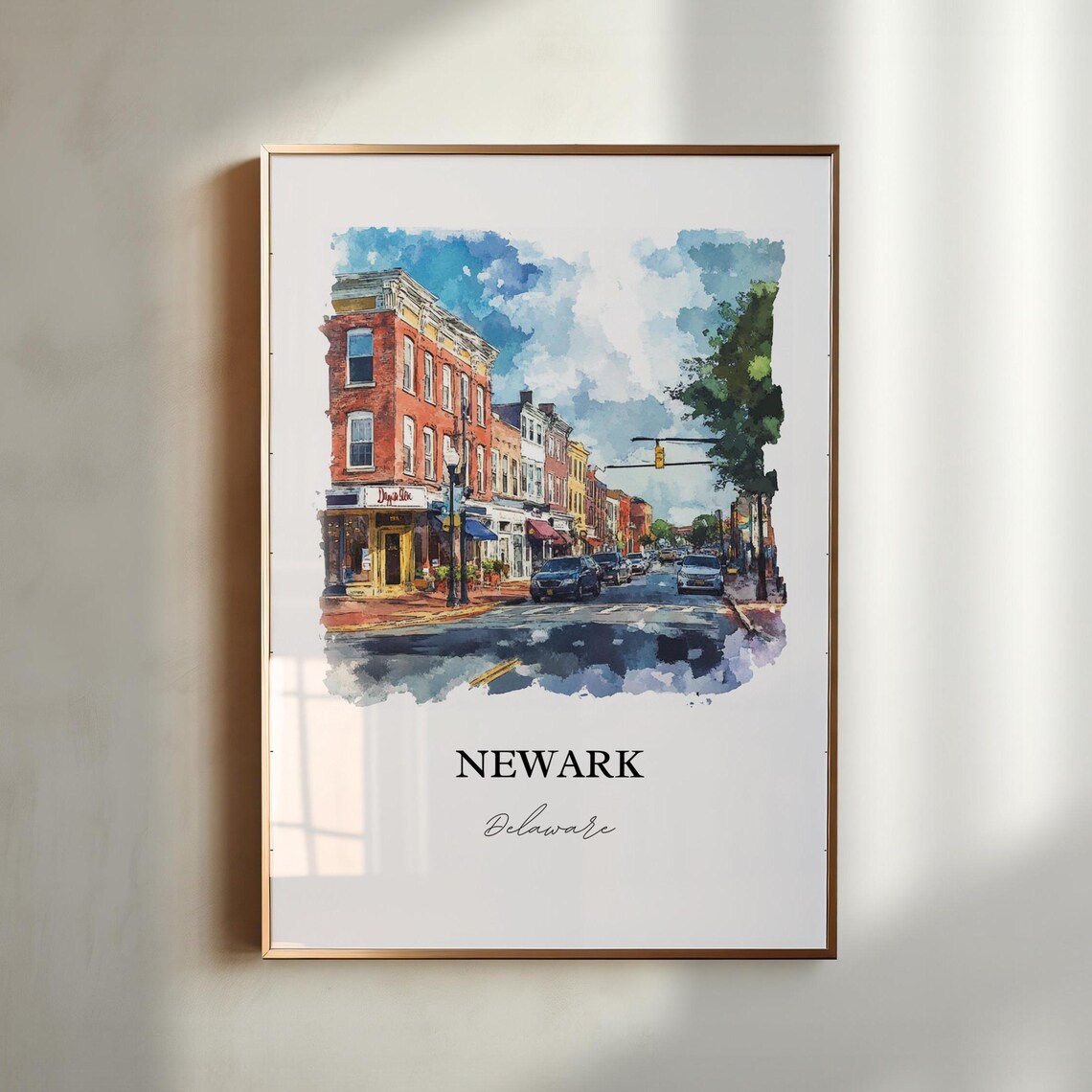 Newark Delaware Watercolor Travel Poster, UDel