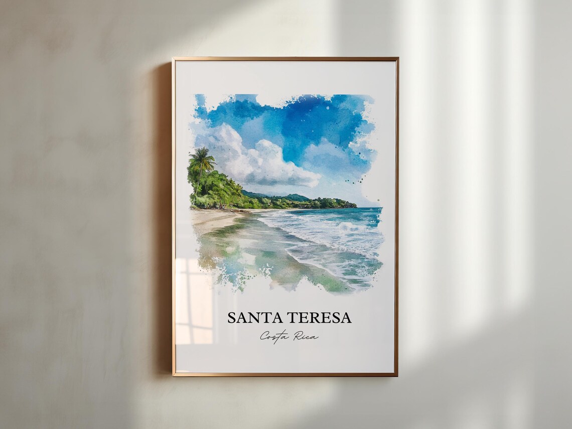 Santa Teresa Costa Rica Blue Surf Beach Town Watercolor Poster - Image 3