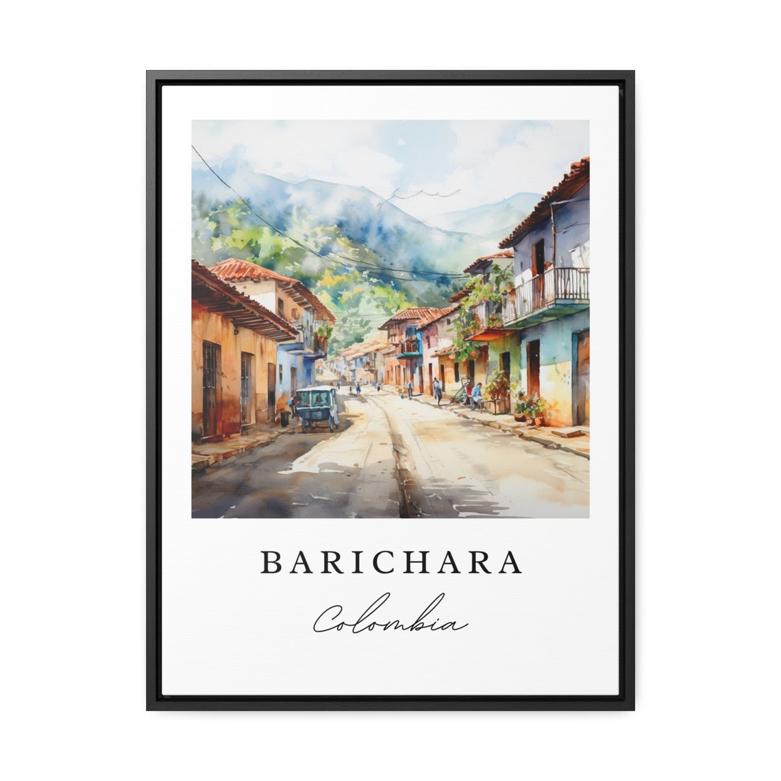 Barichara Colombia Colonial Street Mountains Watercolor Poster - Image 2