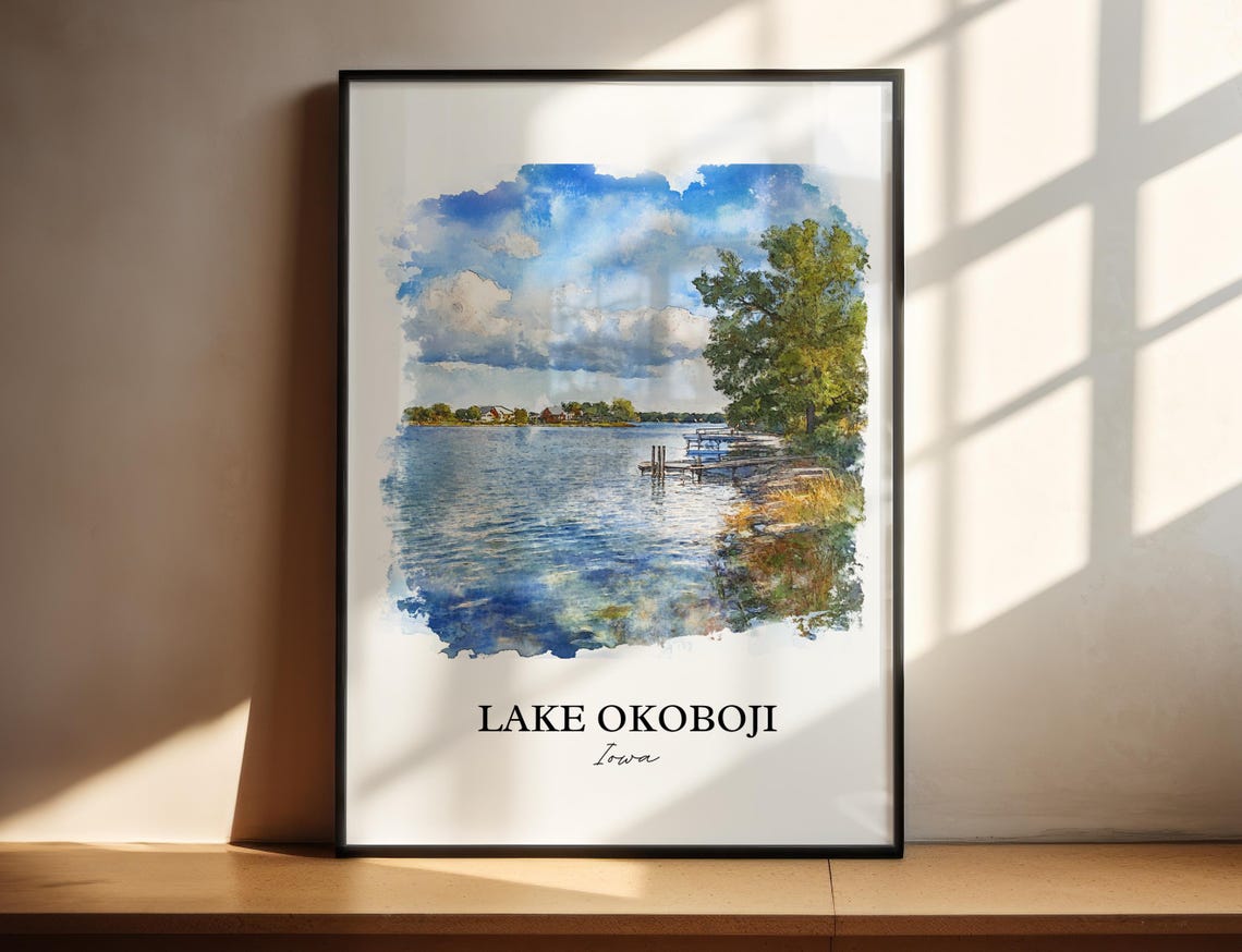 Lake Okoboji Iowa Tranquil Wide Open Water Dock Under Clouds Poster