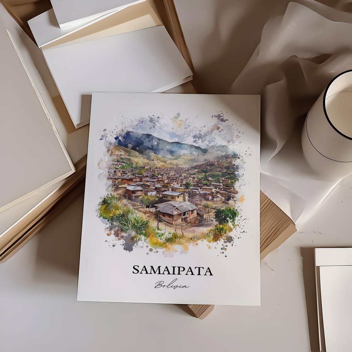 Samaipata Bolivia Watercolor Andean Hillside Village Travel Poster - Image 3