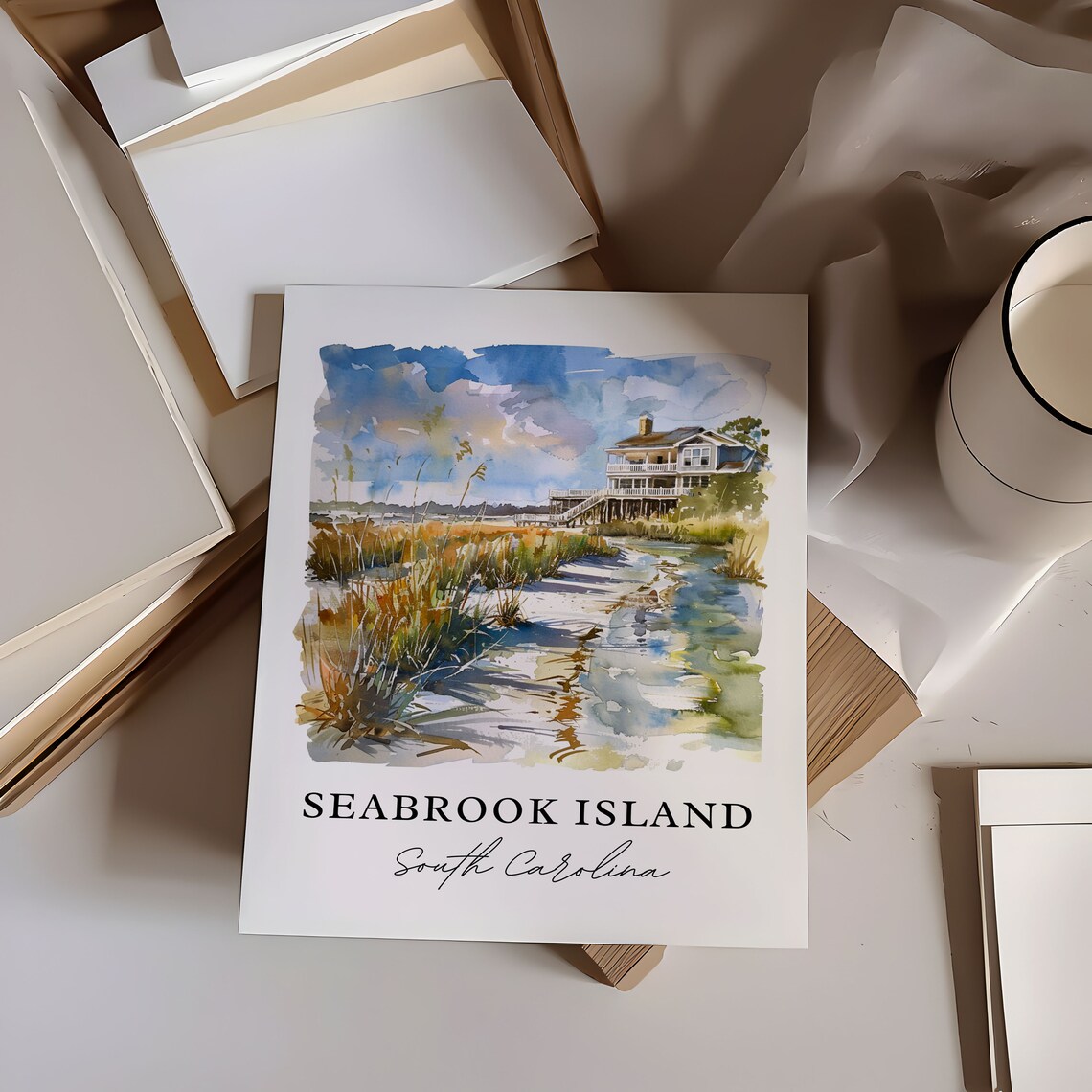 Seabrook Island South Carolina Watercolor Marsh Beach House Poster - Image 6
