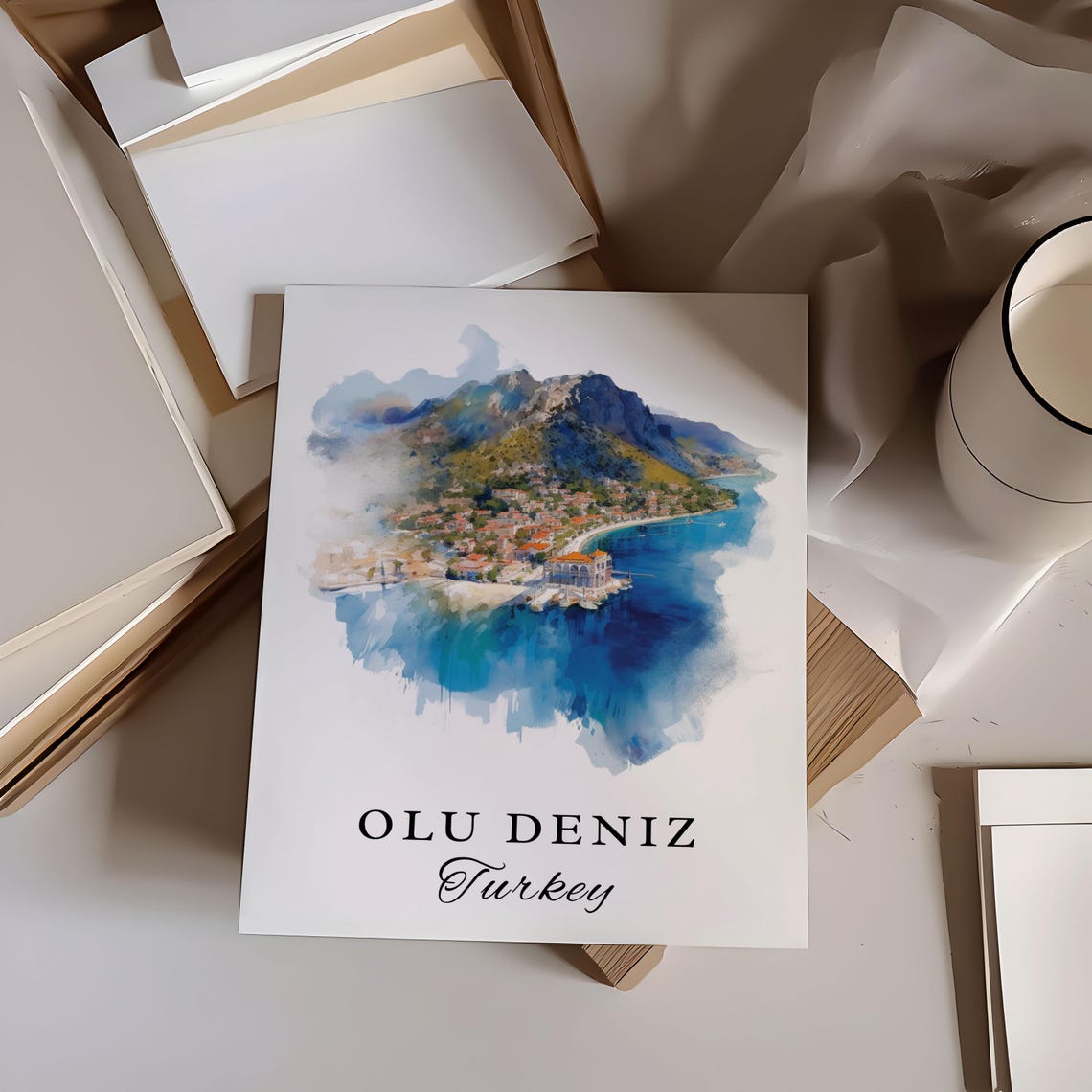 Olu Deniz Turkey Watercolor Turquoise Lagoon Coastal Sea Poster - Image 4
