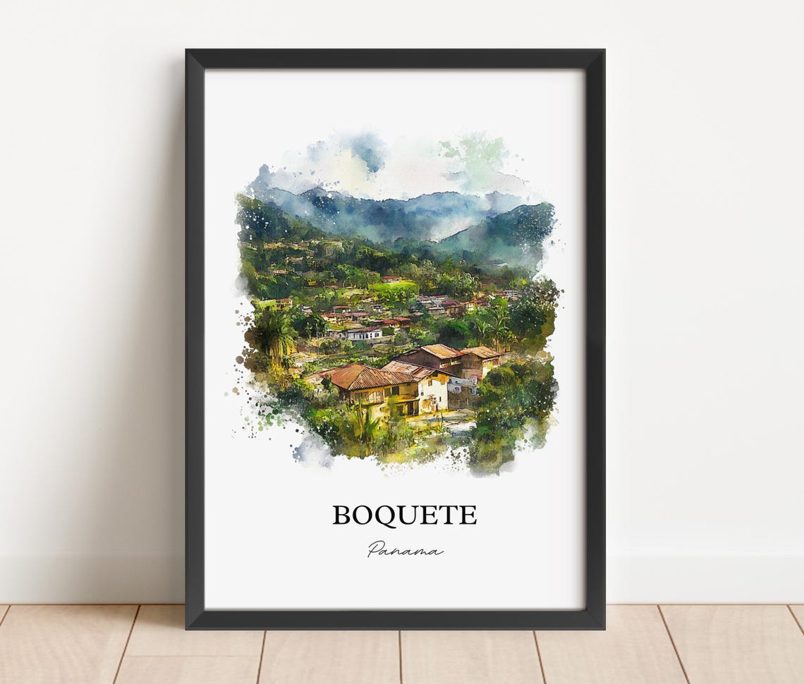 Boquete Panama Watercolor Green Valley Village Mountain Poster - Image 2