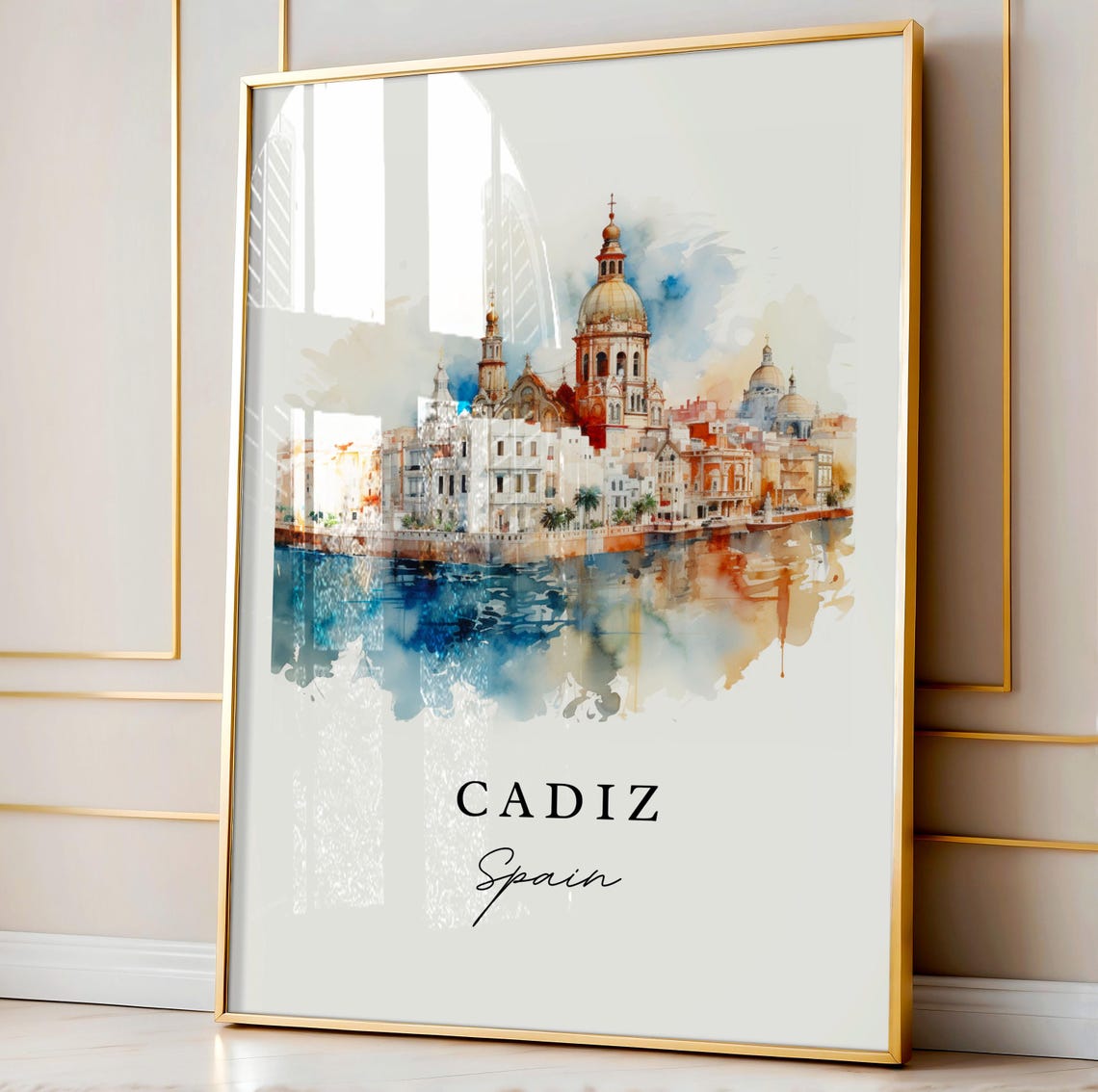 Cadiz Spain Watercolor Travel Poster, Housewarming - Image 3