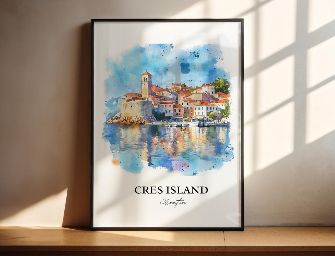 Cres Island Croatia Walled Old Town Harbor Watercolor Poster