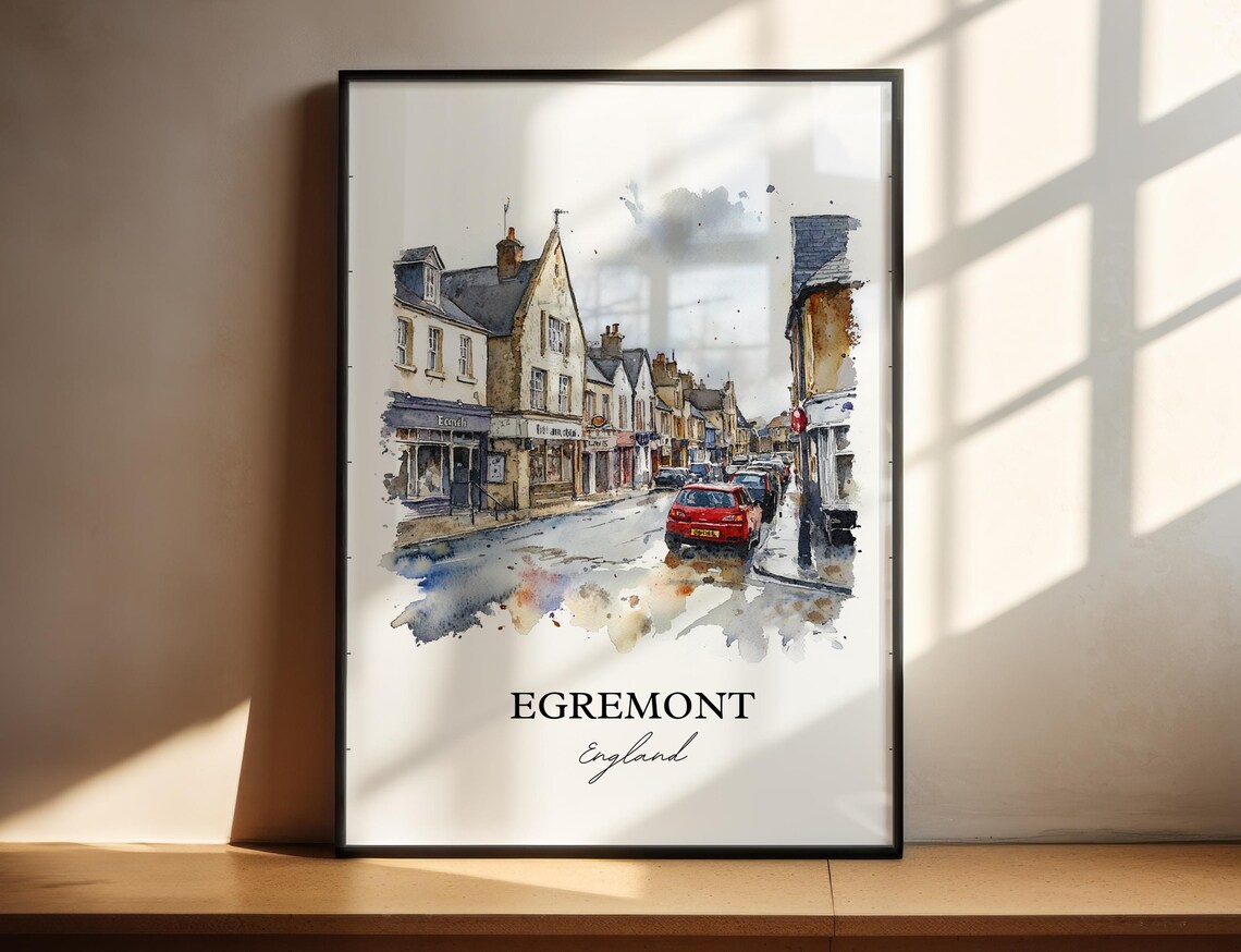 Egremont England Cumbria Market Town Street Watercolor Travel Poster