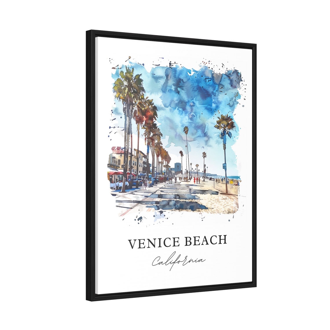 Venice Beach California Watercolor Boardwalk Palm Trees Scene Poster - Image 2