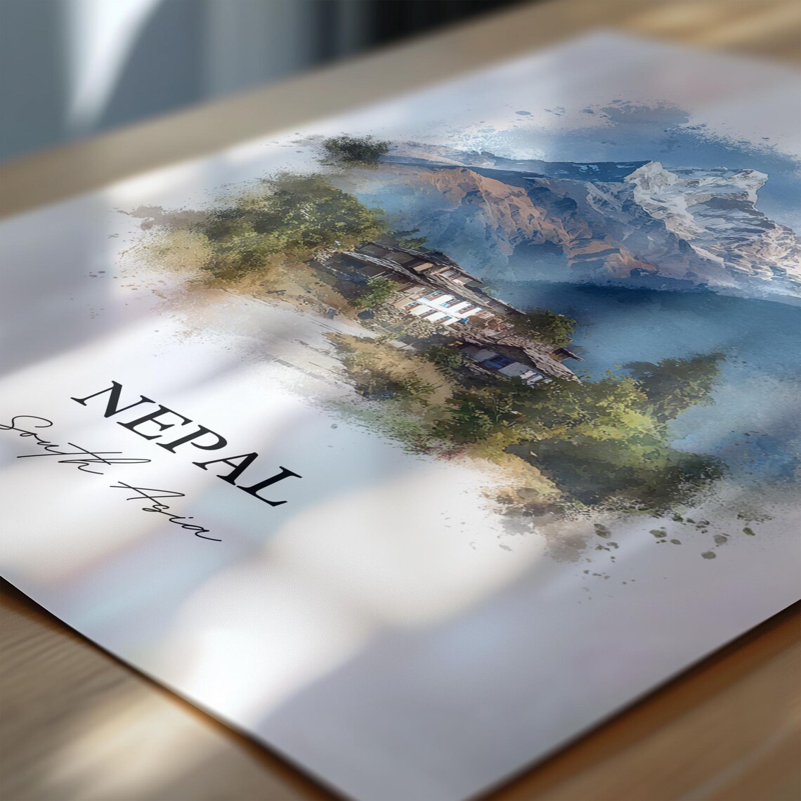 Nepal South Asia Himalayan Peak Mountain Village Watercolor Poster - Image 6