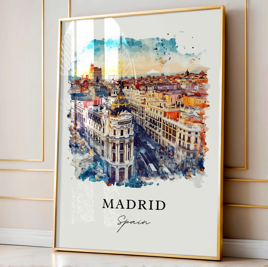 Madrid Spain Watercolor Skyline Art Print, Travel Poster - Image 4