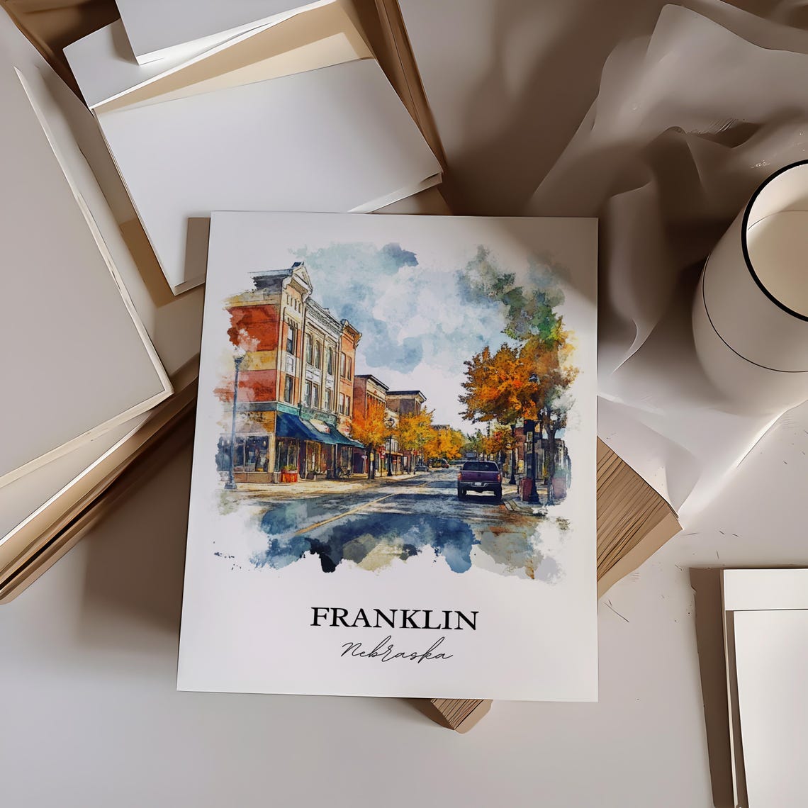 Franklin Nebraska Historic Street Watercolor Travel Gift Poster - Image 5