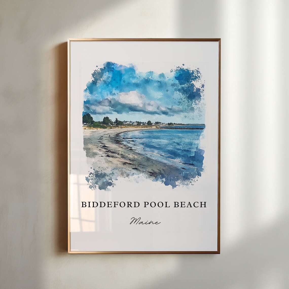 Biddeford Pool Beach Watercolor Travel Poster, Saco Bay