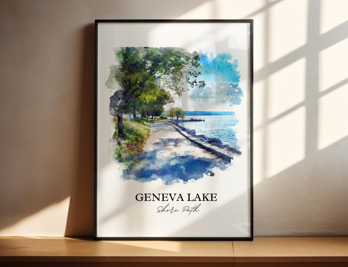 Geneva Lake Wisconsin Shore Path Watercolor Lakeside Walk Poster
