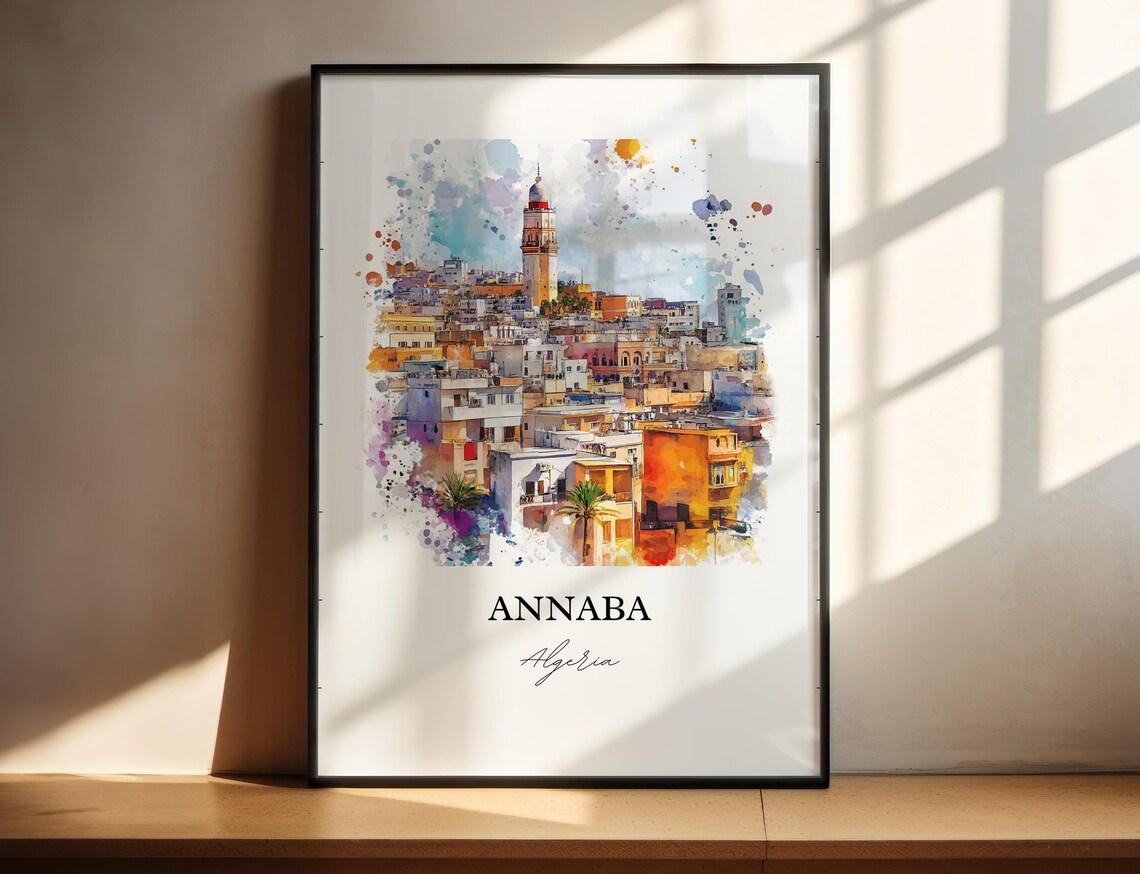 Annaba Algeria Mediterranean Coastal City Watercolor Travel Poster