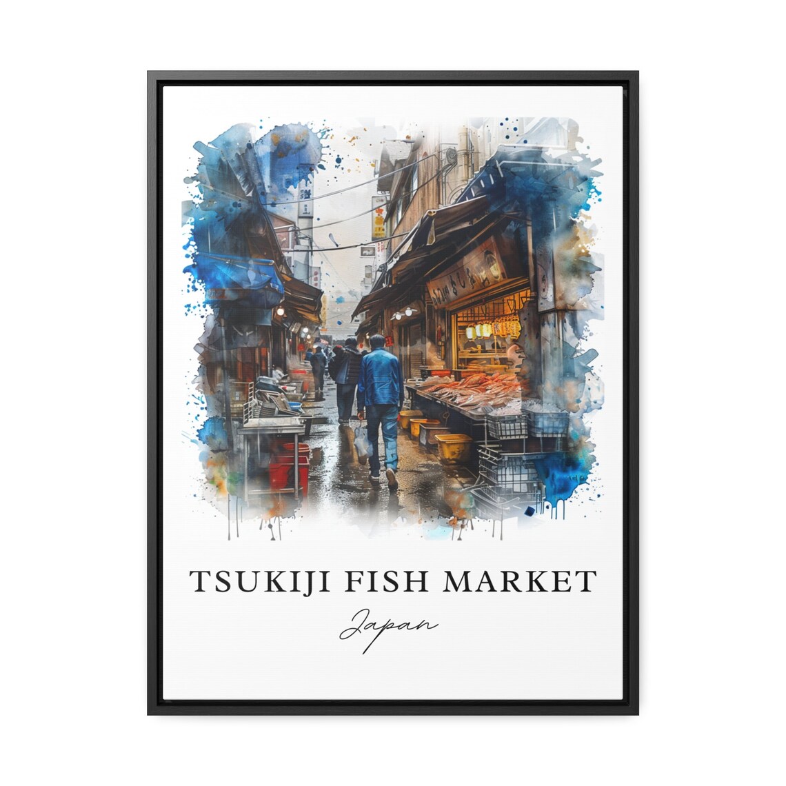 Tsukiji Fish Market Tokyo Japan Alley Watercolor Street Food Poster - Image 3