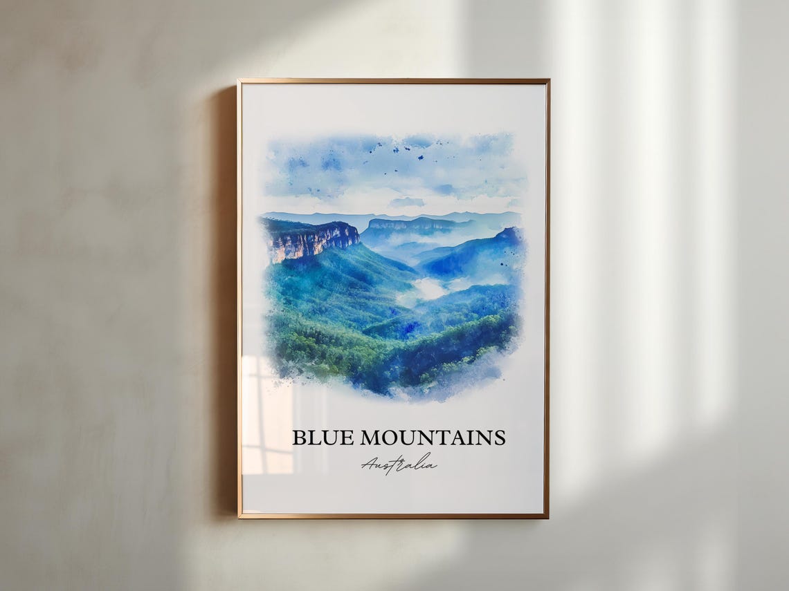 Blue Mountains Australia Misty Eucalyptus Valley Watercolor Poster - Image 5