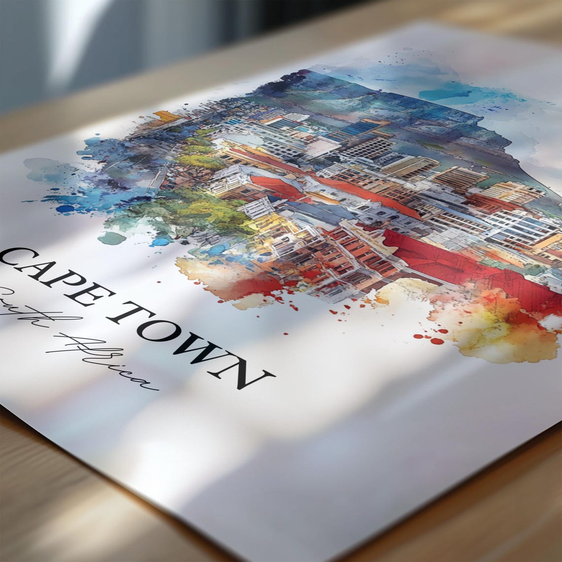 Cape Town South Africa Table Mountain Watercolor City Poster - Image 6