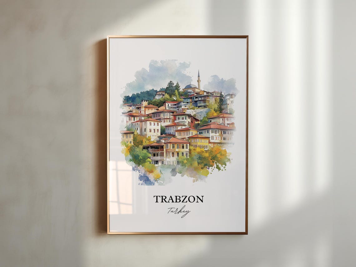 Trabzon Turkey Watercolor Old Town Hillside Houses Travel Poster - Image 5