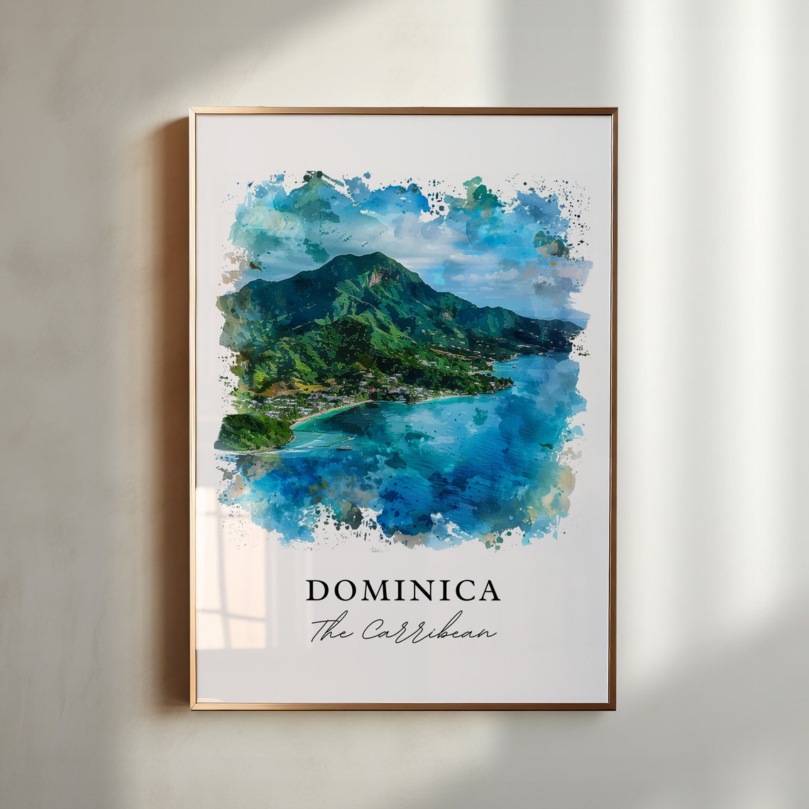 Dominica Island Watercolor Travel Poster, Caribbean