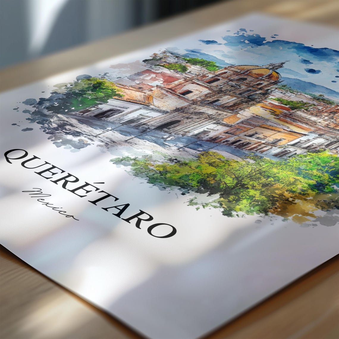 Querétaro Mexico Colonial Cathedral City Watercolor Art Poster - Image 6
