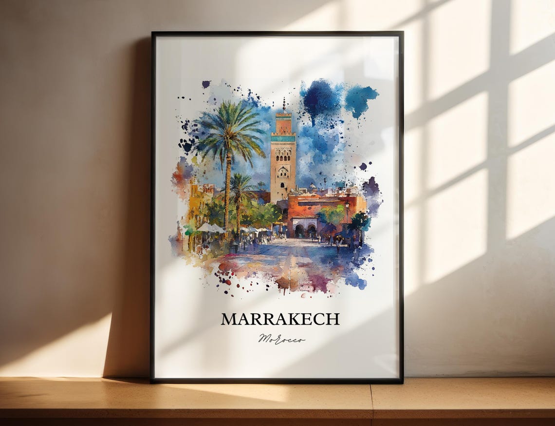 Marrakech Wall Art Print Morocco Watercolor Gift Travel Poster Housewarming